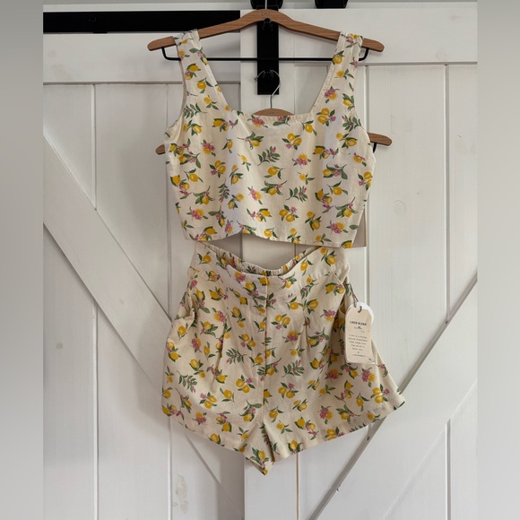 Tops - Lemon Drop Linen Crop Top & Shorts Set